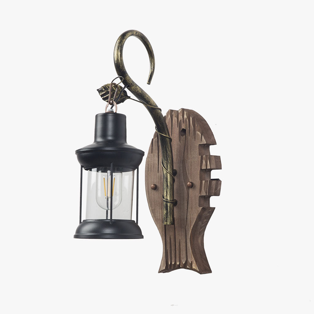Epoch Wall Lamp Fish Shape Vintage, Wood/Metal, Bedroom