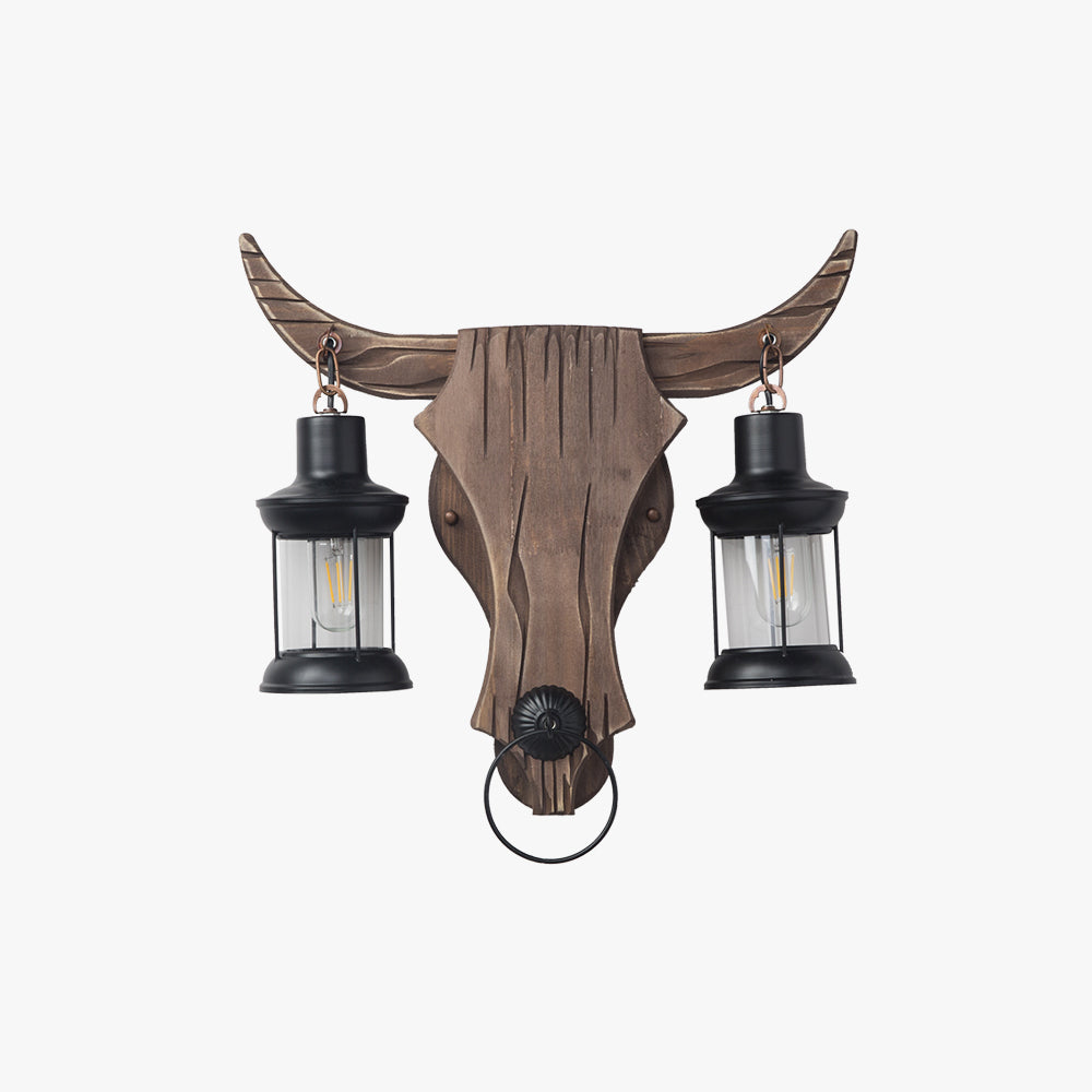 Epoch Wall Lamp Bull Shape Vintage, 2 Heads Wood/Metal, Bedroom
