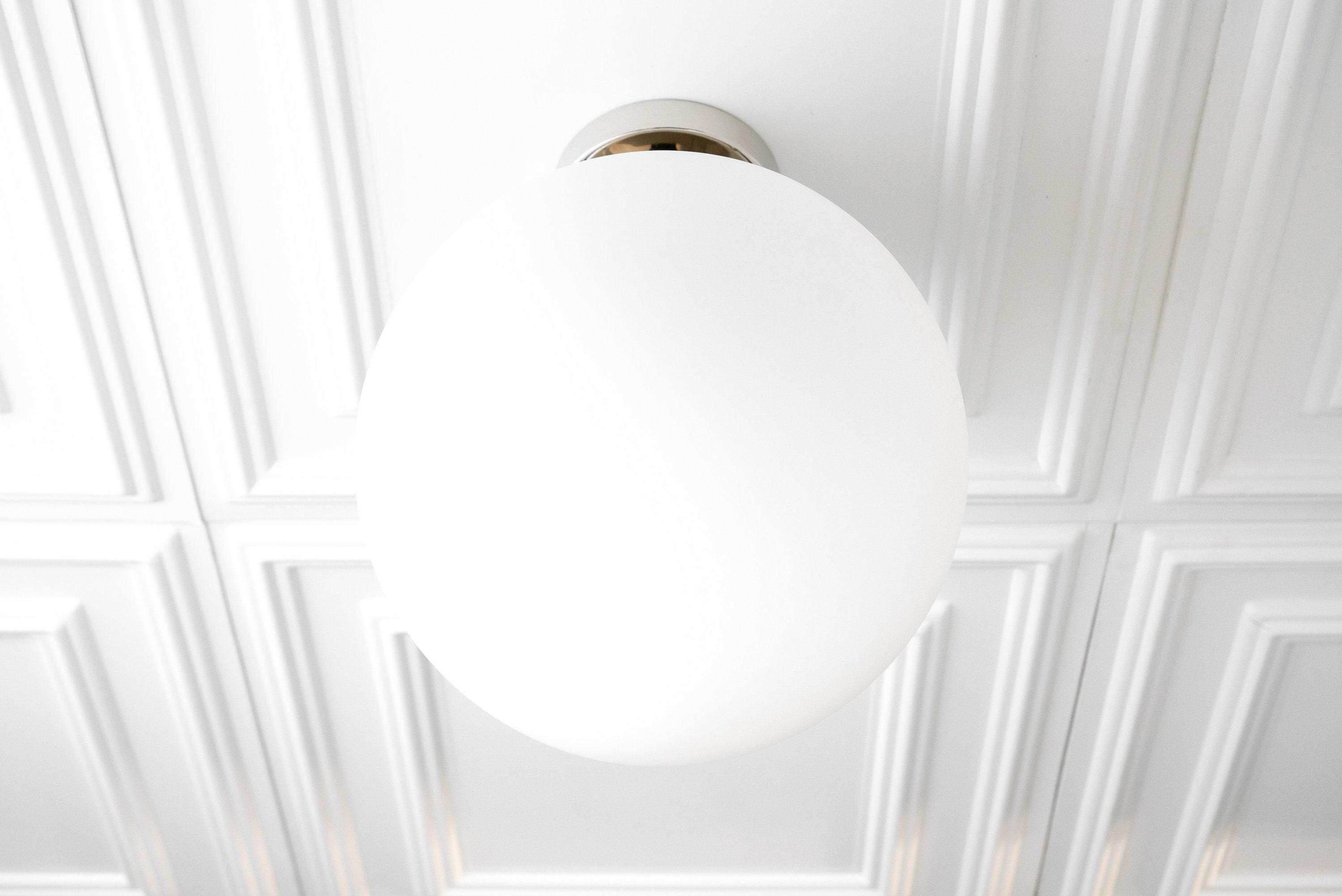 Pearl White Brass Globe Ceiling Light Contemporary
