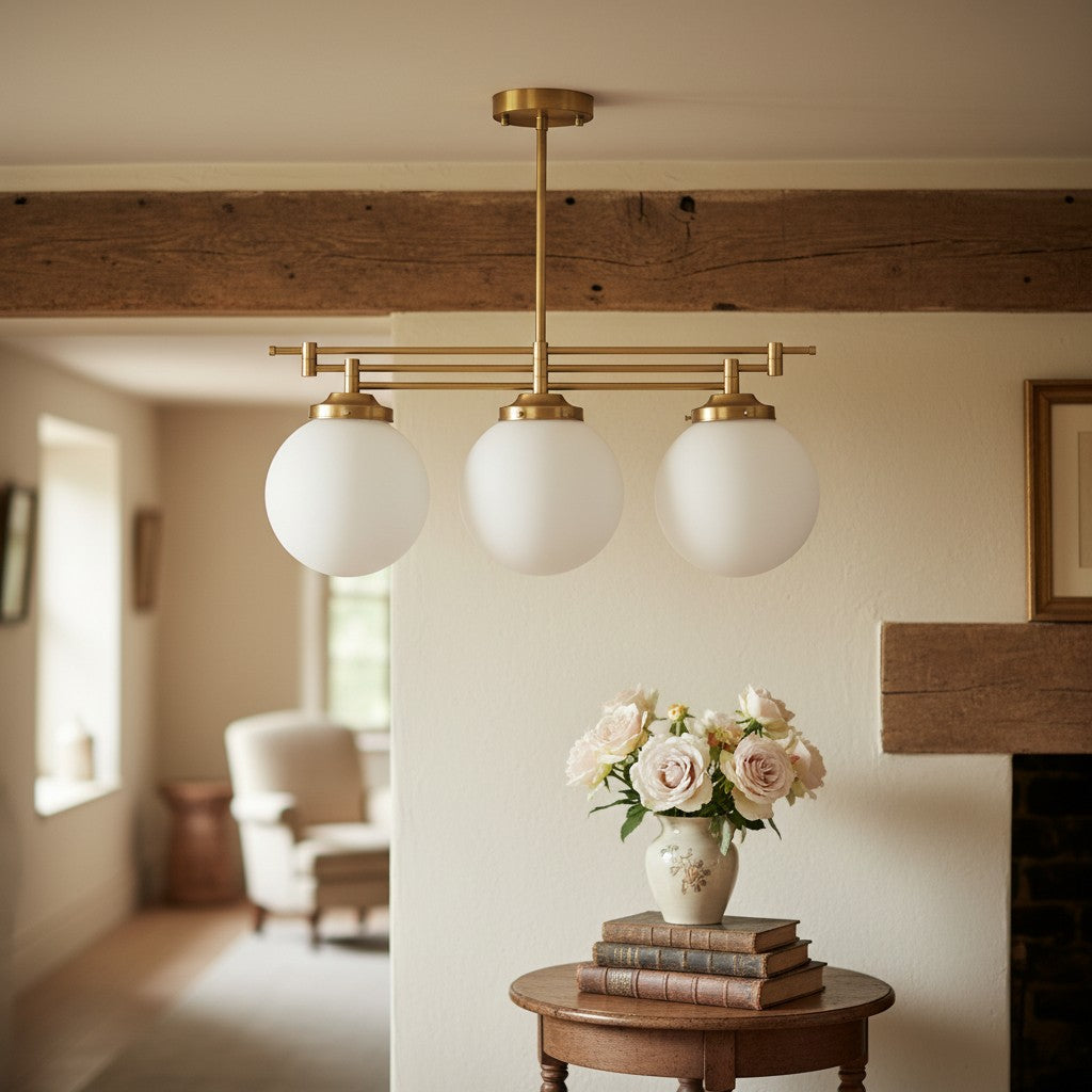 Pearl Brass Globe Pendant Light Living Room