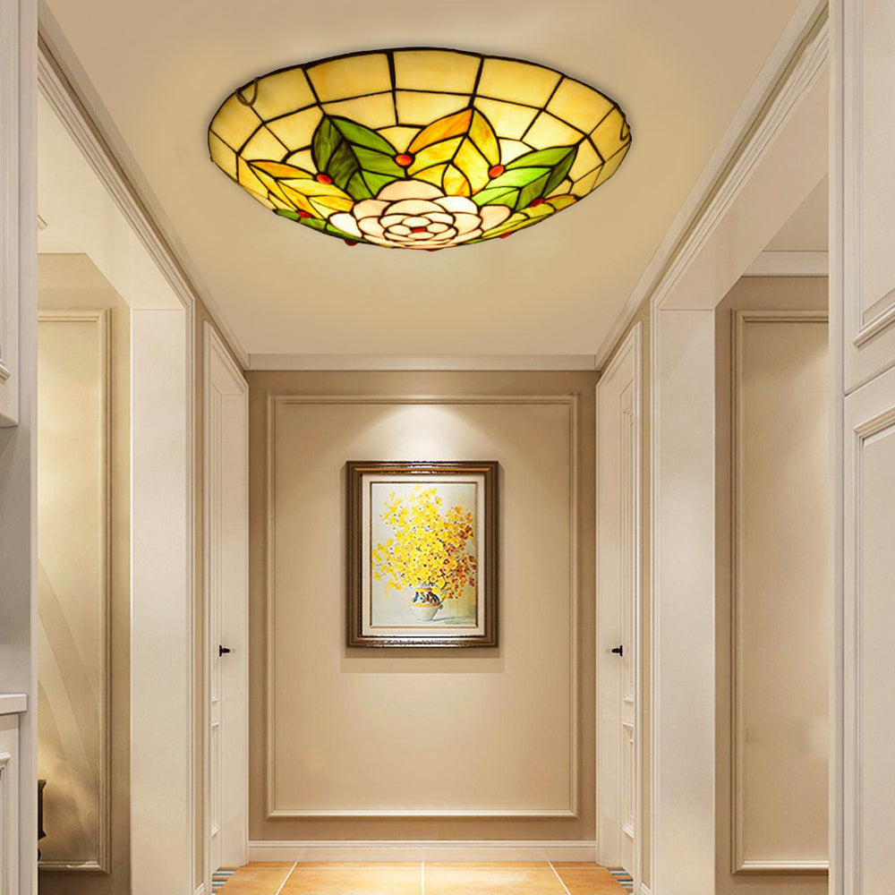 Tiffany Retro LED Flush Mount Ceiling Light Stained Glass Bedroom