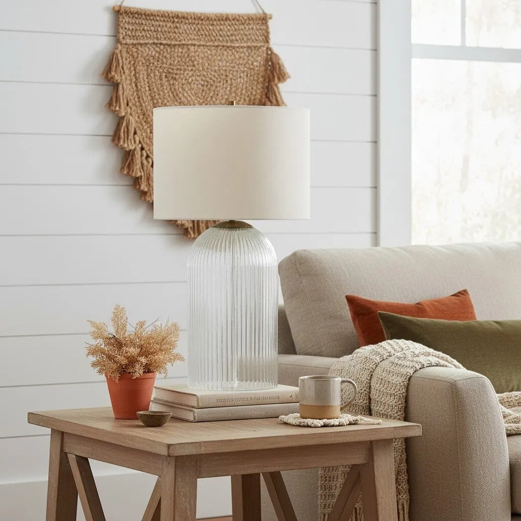 Haze Glass Table Lamp with Linen for Living Rooms