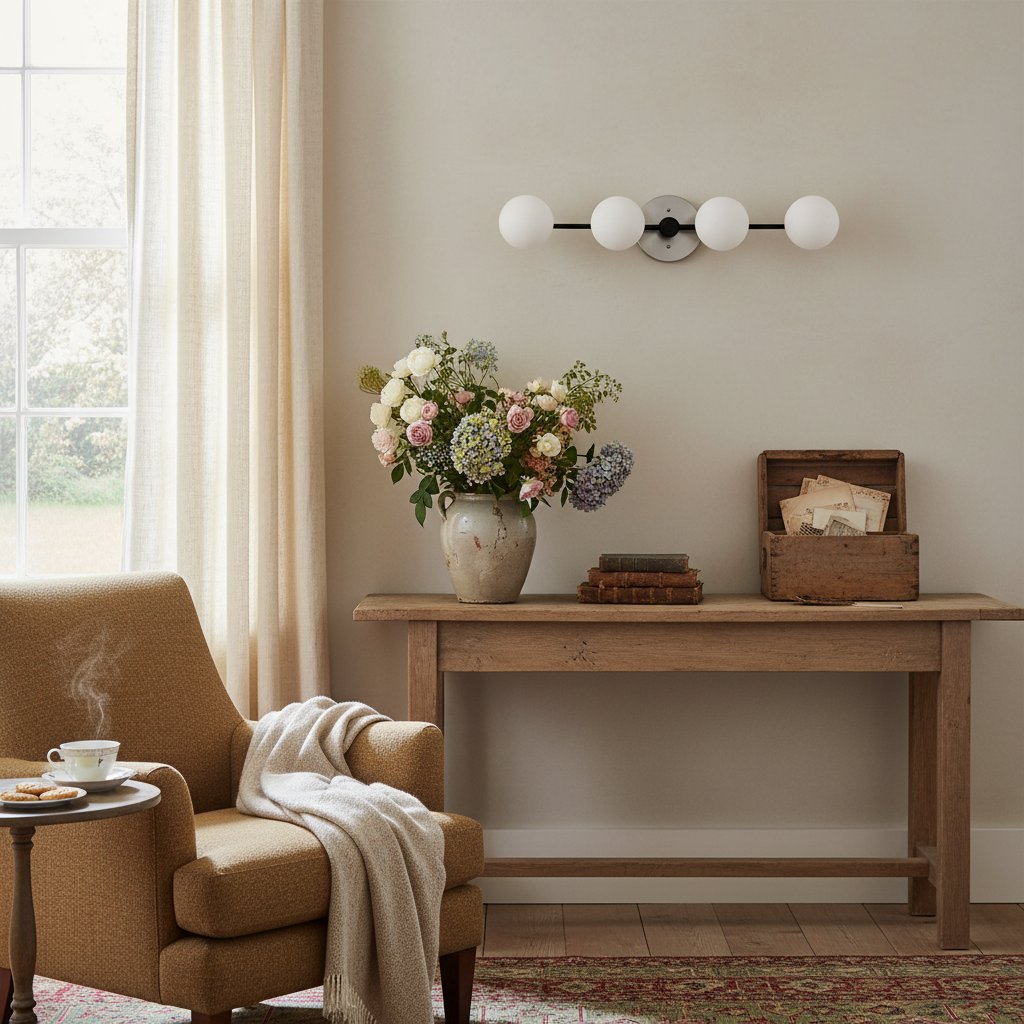 Pearl Brass Milk Glass 4-Light Wall Sconce Bathroom