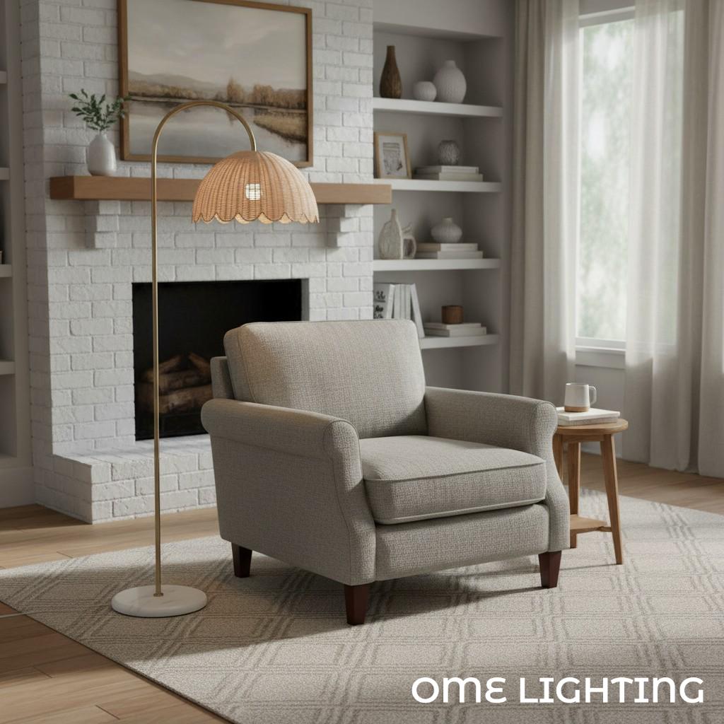 Fungi Floor Lamp Rattan Metal Wood
