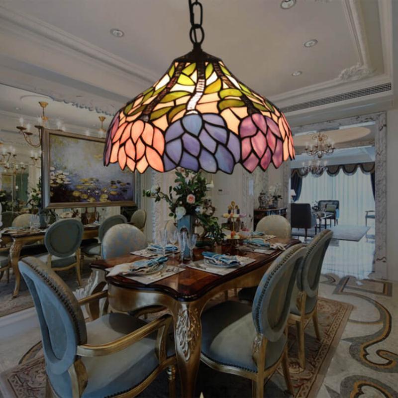 Tiffany Vintage Pendant Light Blossom Flower Stained Glass Living Room - Letslighting