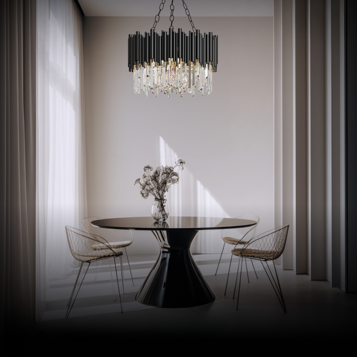 Kristy Industrial Cylindrical Glass Metal Chandelier Living Room