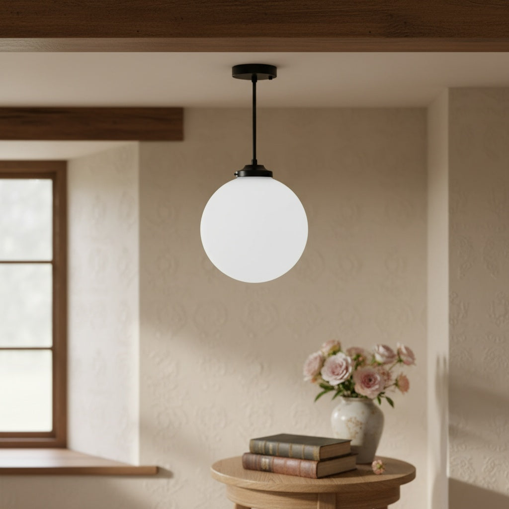 Pearl White Brass Globe Ceiling Light Contemporary