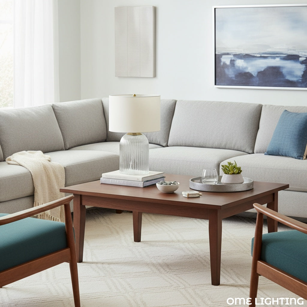Haze Glass Table Lamp with Linen for Living Rooms