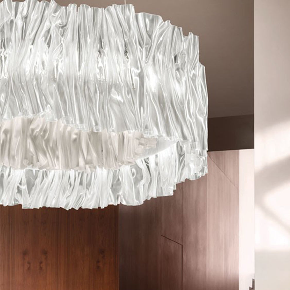 Kristy Modern Luxury Pleated Pendant Light, Circle, Acrylic/Stainless Steel