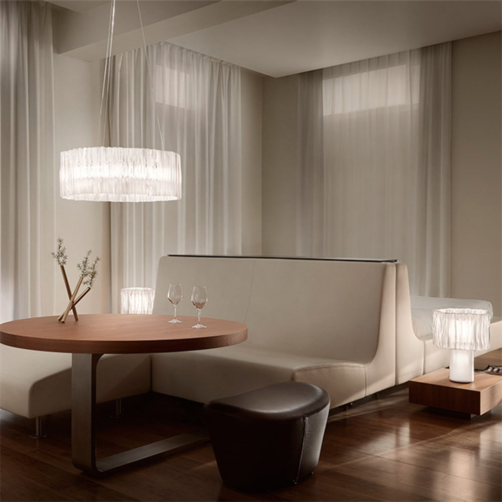 Kristy Modern Luxury Pleated Pendant Light, Circle, Acrylic/Stainless Steel