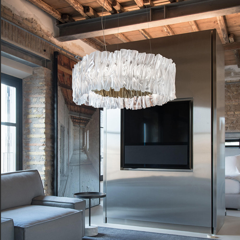 Kristy Modern Luxury Pleated Pendant Light, Circle, Acrylic/Stainless Steel