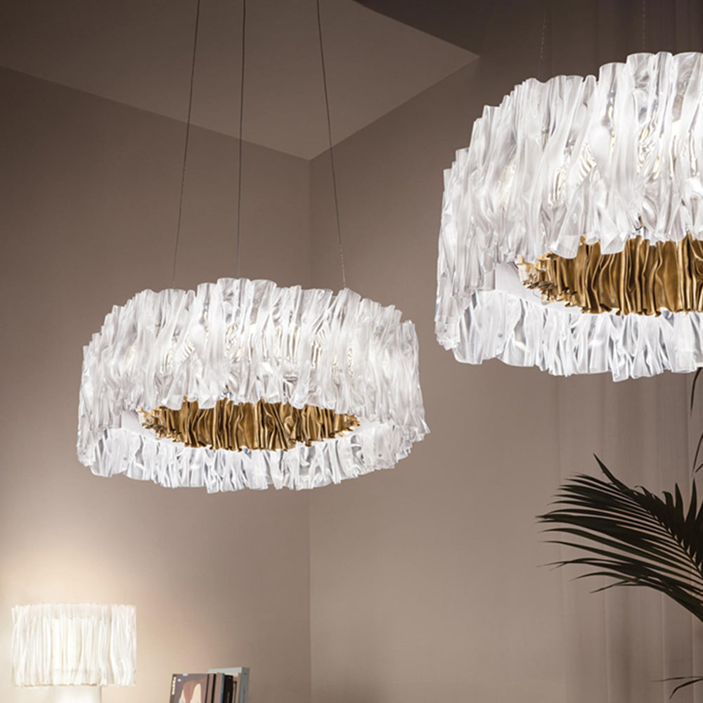 Kristy Modern Luxury Pleated Pendant Light, Circle, Acrylic/Stainless Steel