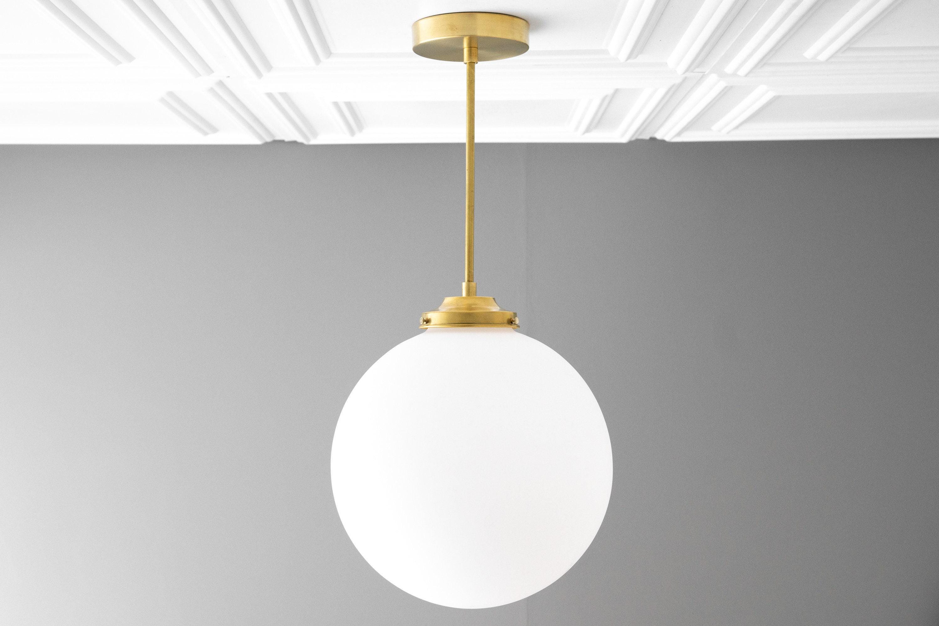 Pearl White Brass Globe Ceiling Light Contemporary