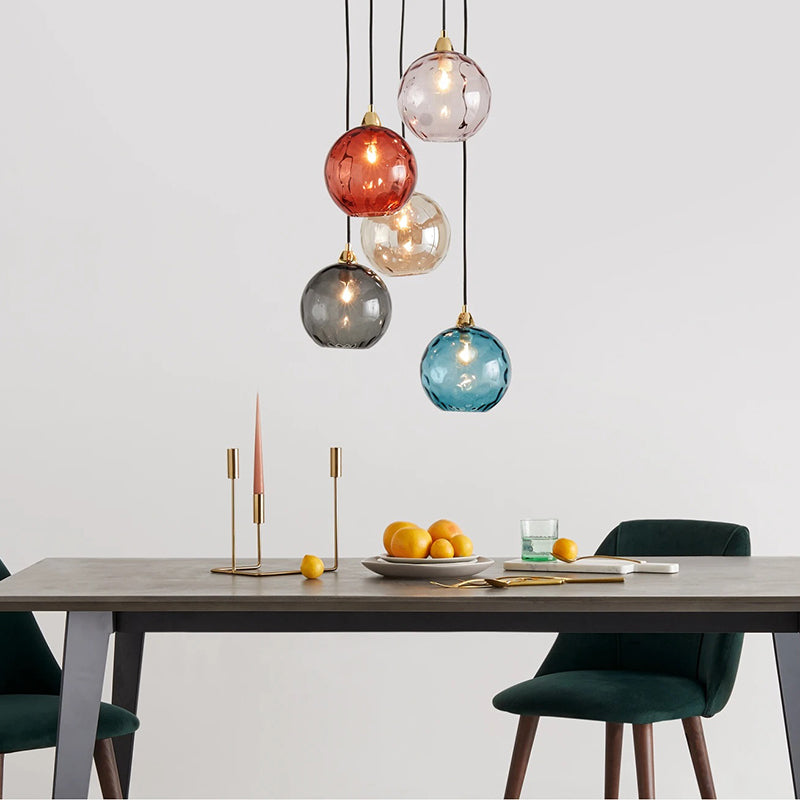 Valentina Colorful Glass Ball Pendant Light Water Ripple Living Room