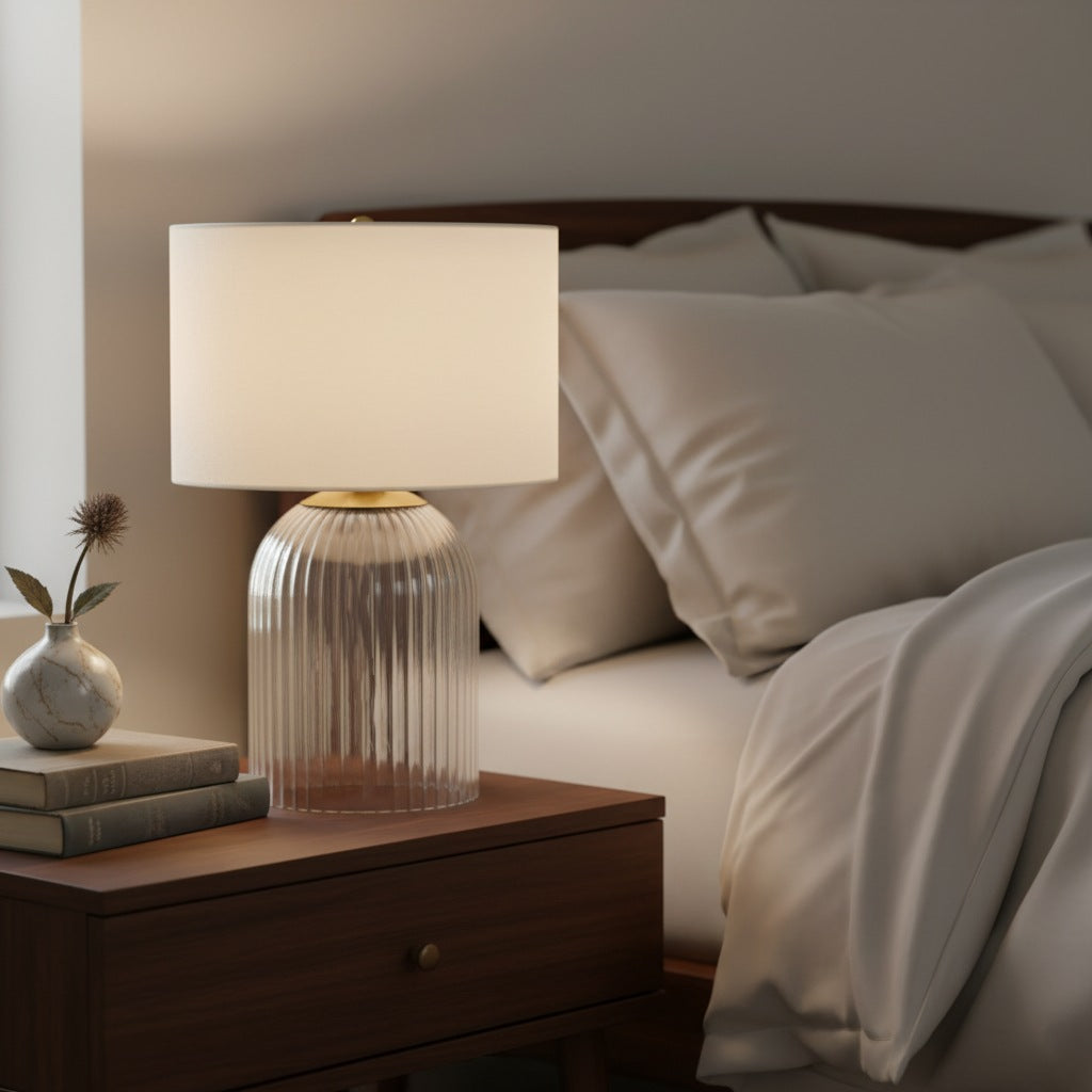 Haze Glass Table Lamp with Linen for Living Rooms