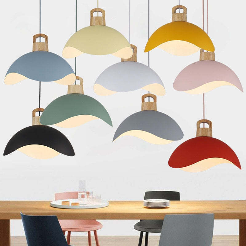 Valentina Colorful Shade Single Pendant Lights, Wood & - Letslighting