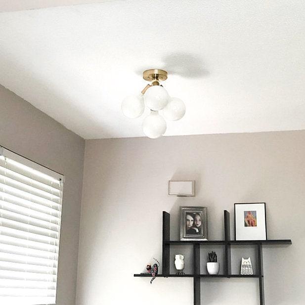 Pearl Opal White Brass Flush Mount Light Living Room