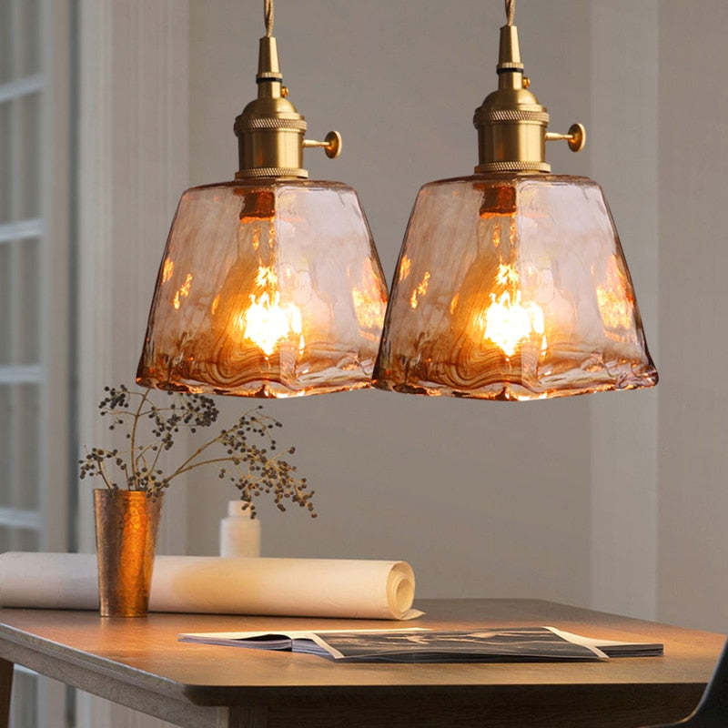 Arisha Vintage Style Industrial Pendant Light Retro Glass Brass - Letslighting