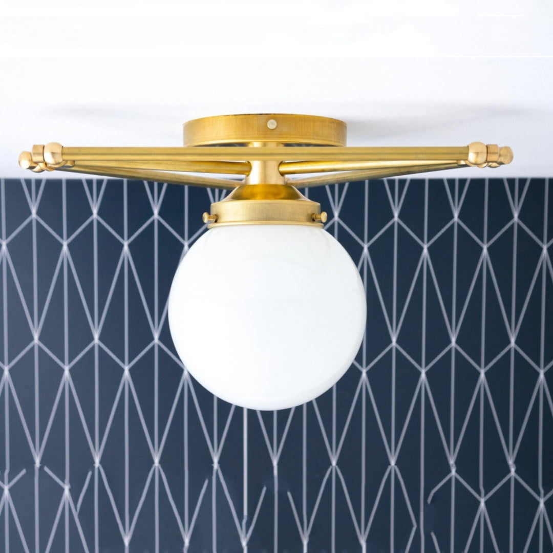 Pearl Geometric Brass Flush Mount Ceiling Light