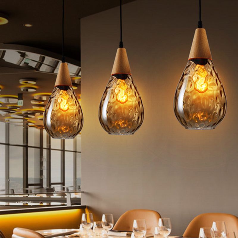 Avi Vintage Teardrop Pendant Light, Glass/Wood - Letslighting