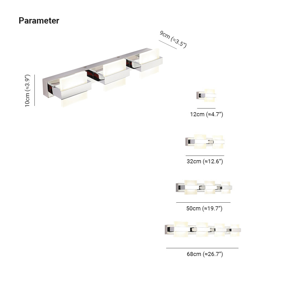 Arisha Modern Square Metal Acrylic Wall Lamp Bathroom