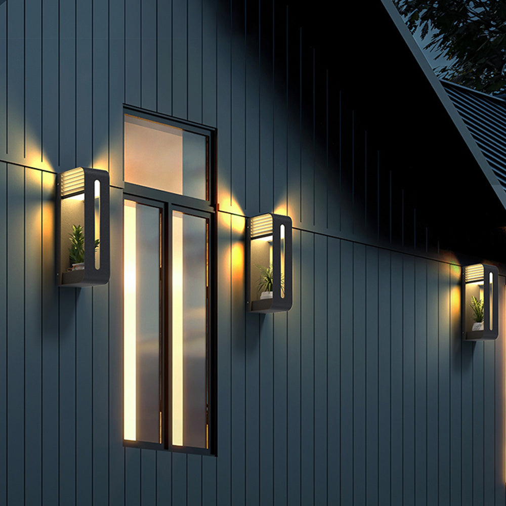 Ray Modern Rectangular Metal Acrylic Solar Outdoor Plants Pot Holder Wall Lamp - Letslighting