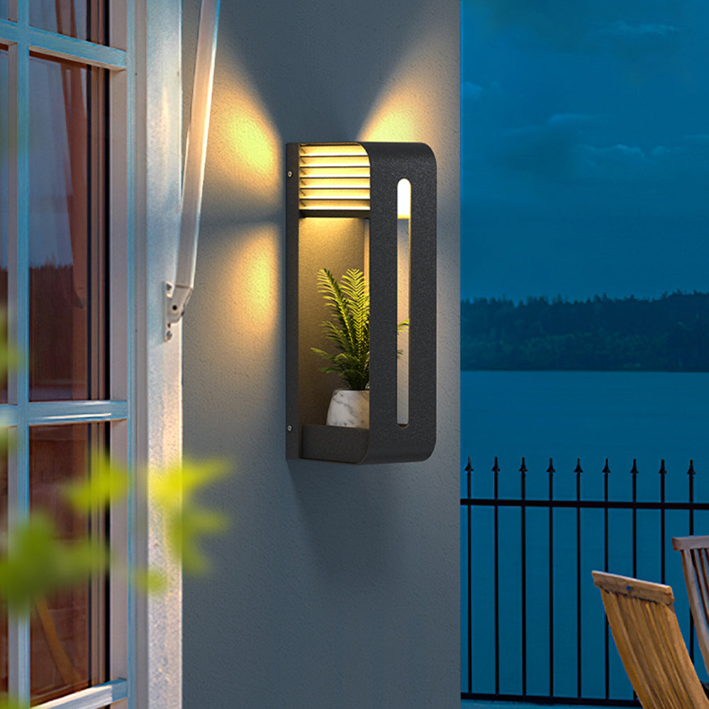 Ray Modern Rectangular Metal Acrylic Solar Outdoor Plants Pot Holder Wall Lamp - Letslighting