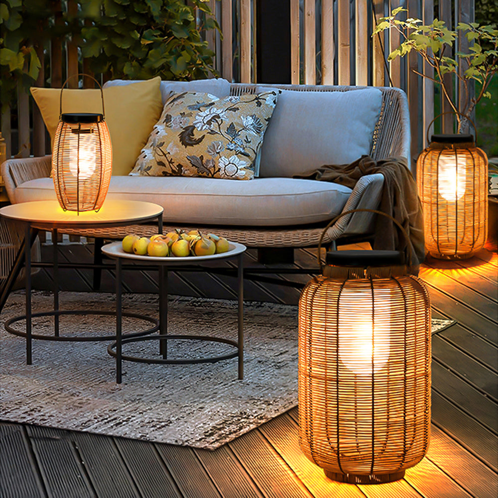 Ritta Retro Lantern /Rattan Floor Lamp, Wood Color - Letslighting