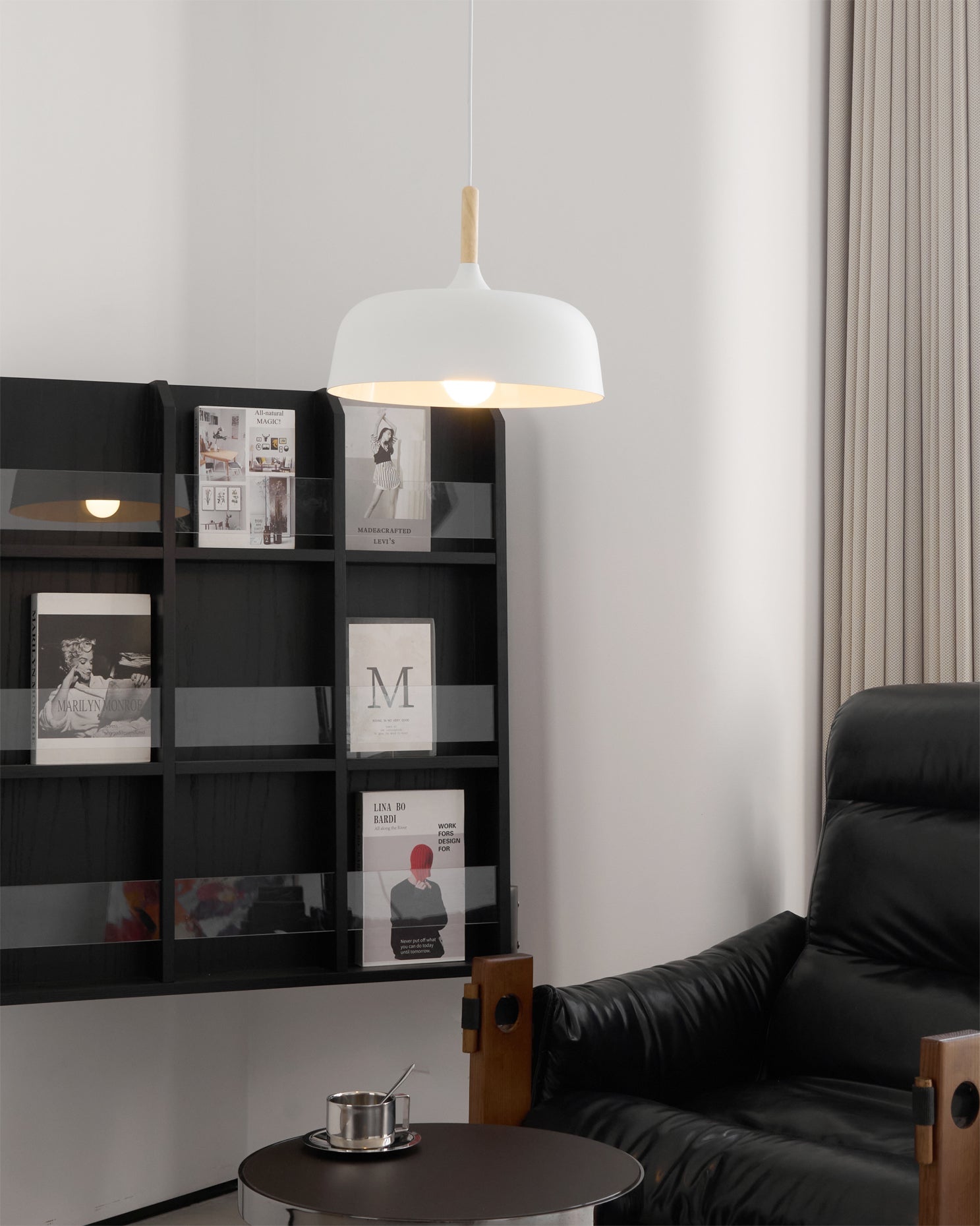 Lustra Pendant Lamp White Shade Wood - Letslighting