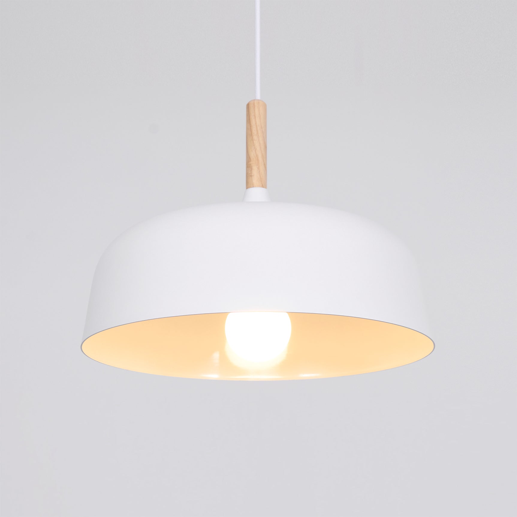 Lustra Pendant Lamp White Shade Wood - Letslighting
