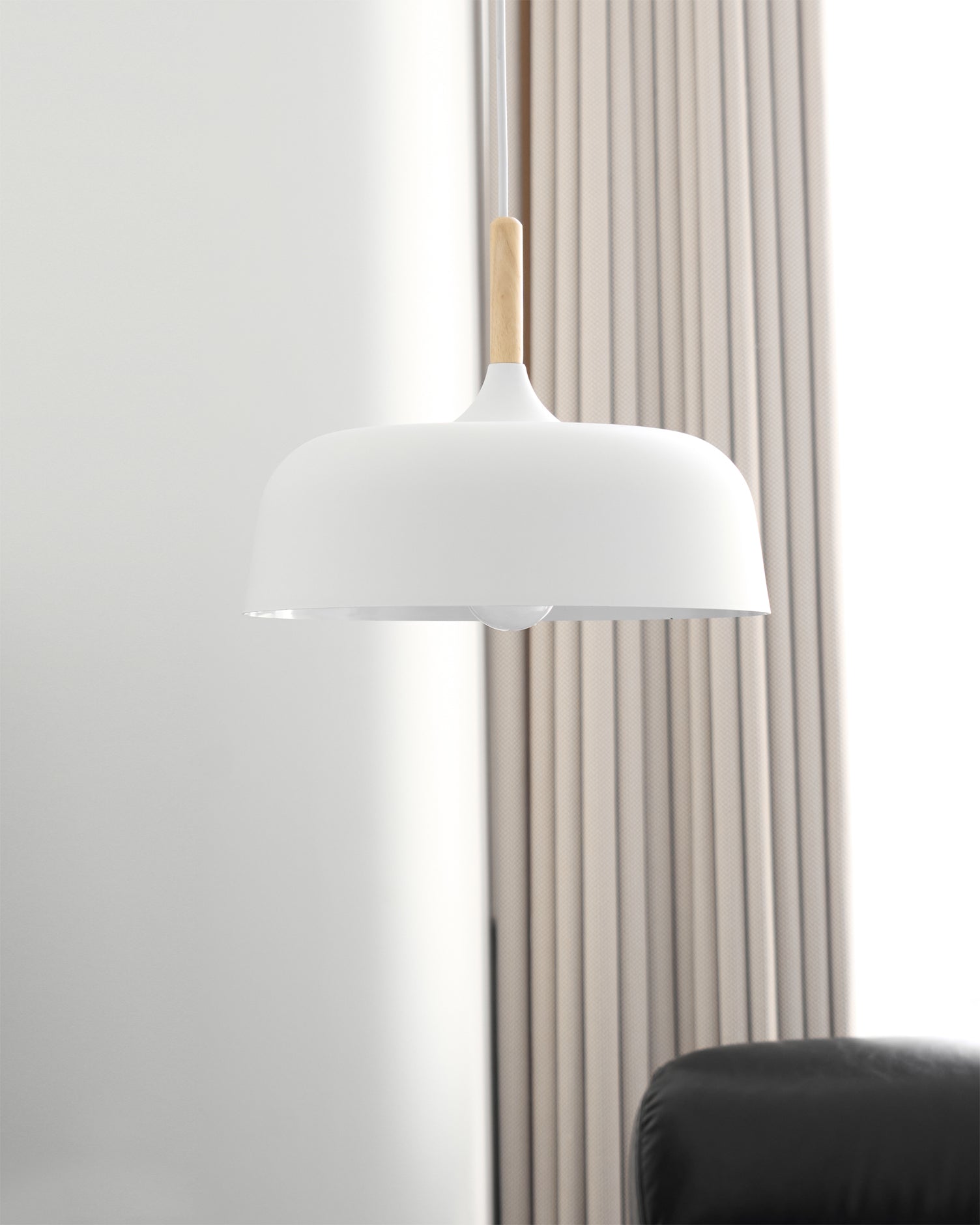 Lustra Pendant Lamp White Shade Wood - Letslighting