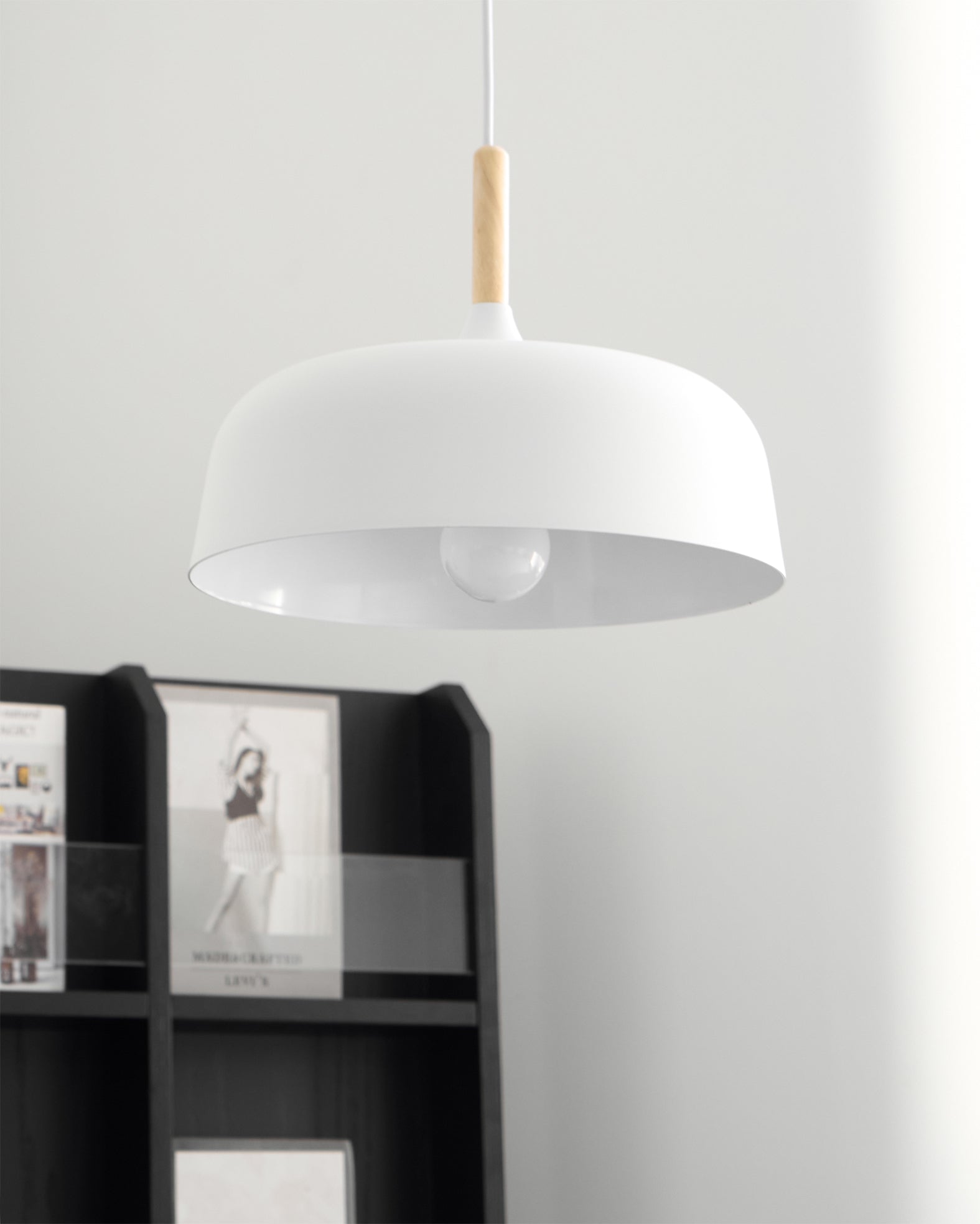 Lustra Pendant Lamp White Shade Wood - Letslighting