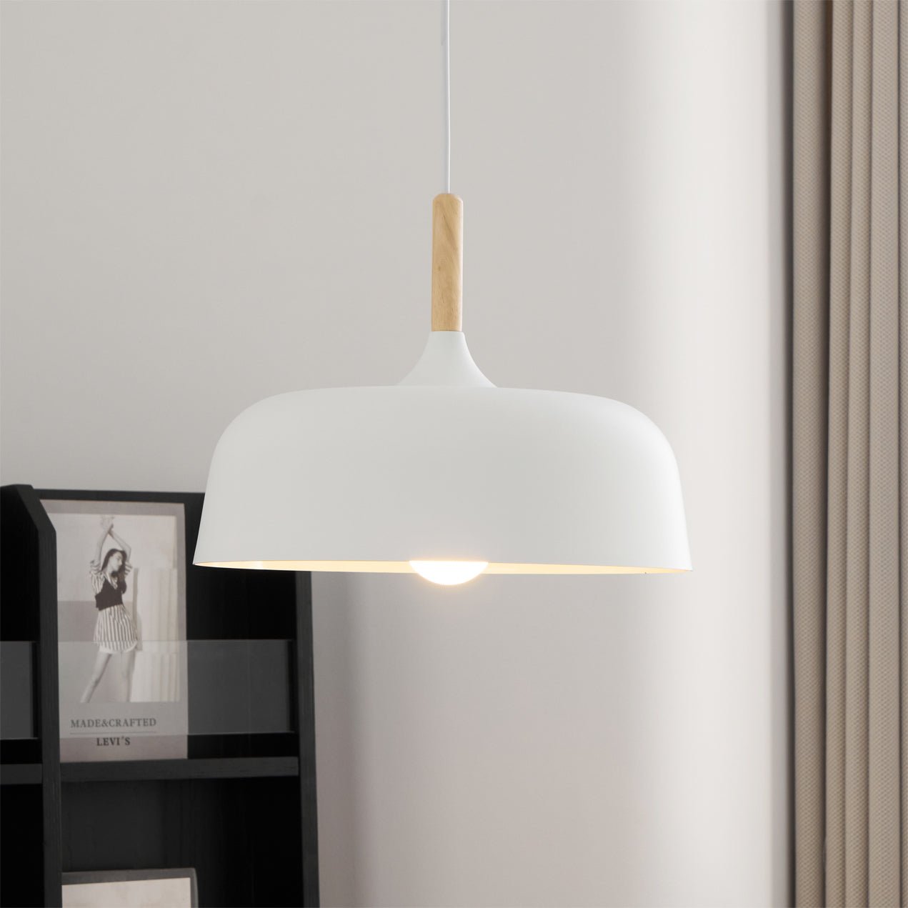 Lustra Pendant Lamp White Shade Wood - Letslighting