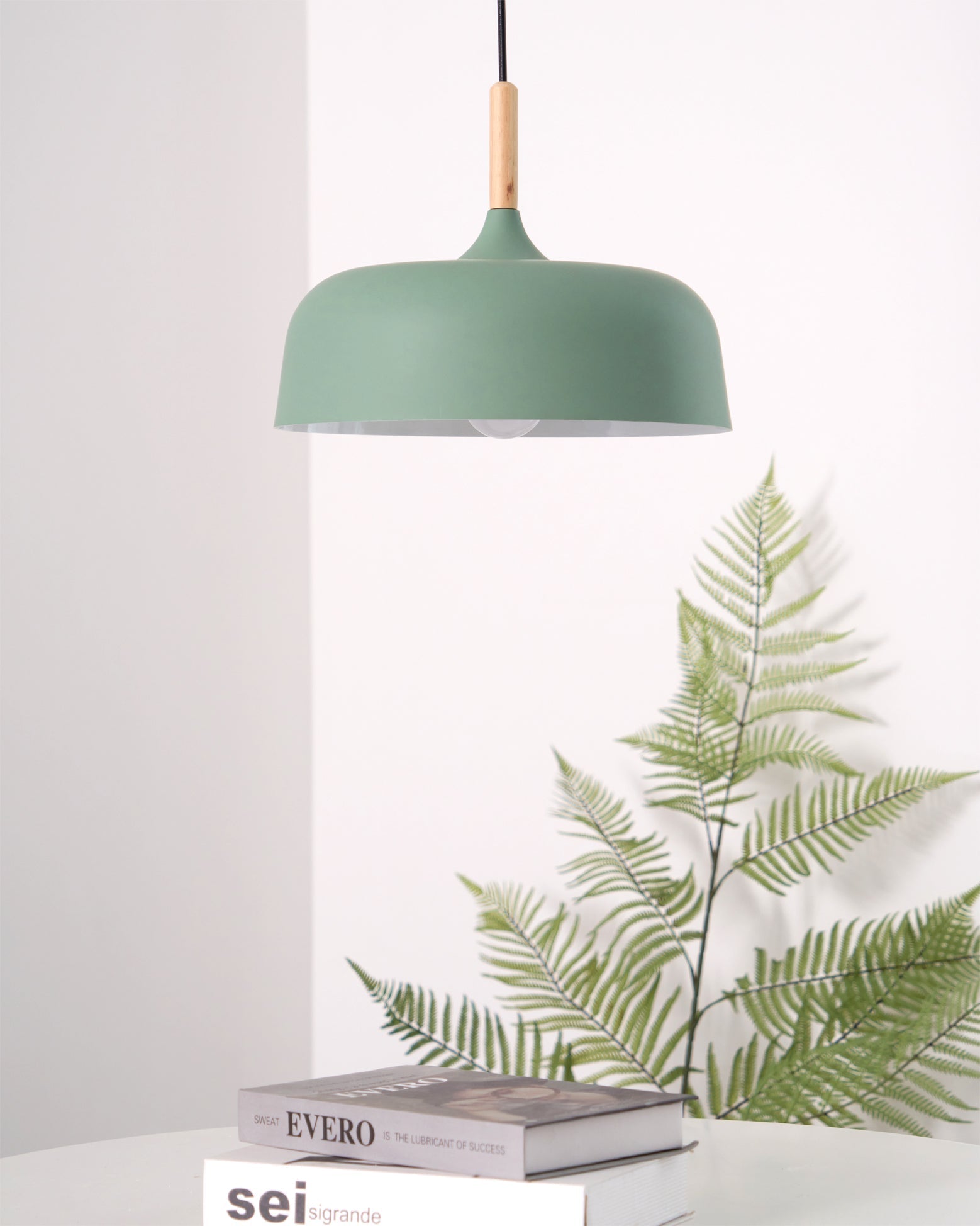 Lustra Pendant Lamp White Shade Wood - Letslighting