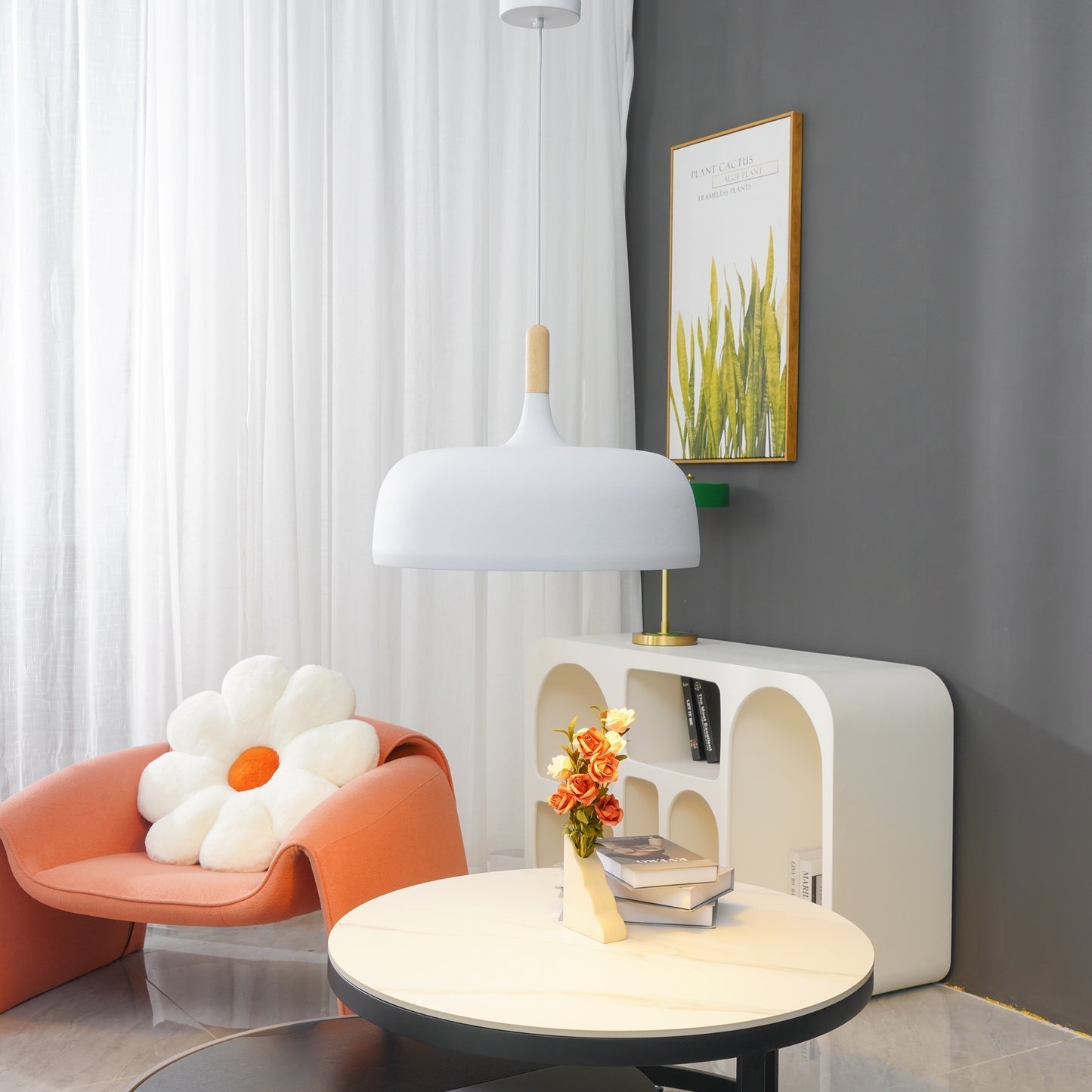 Lustra Pendant Lamp White Shade Wood - Letslighting