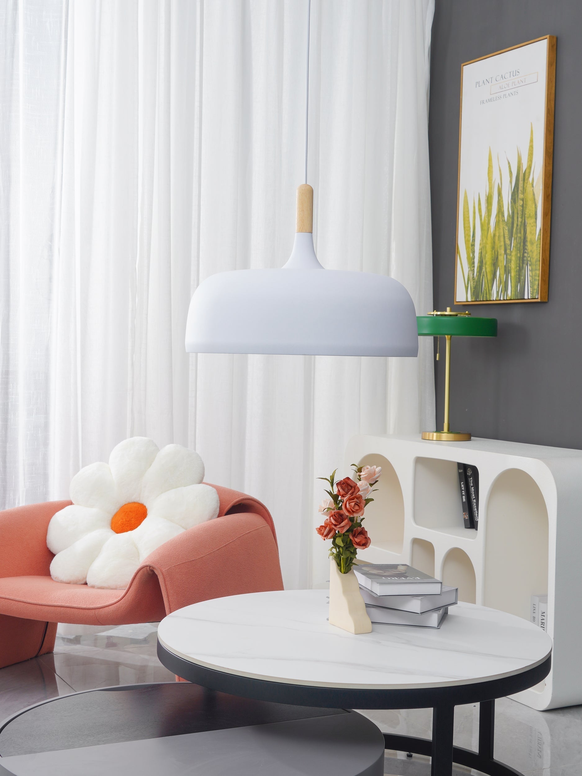 Lustra Pendant Lamp White Shade Wood - Letslighting