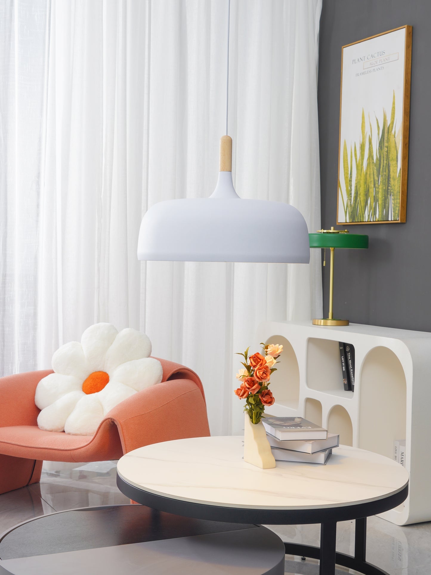 Lustra Pendant Lamp White Shade Wood - Letslighting