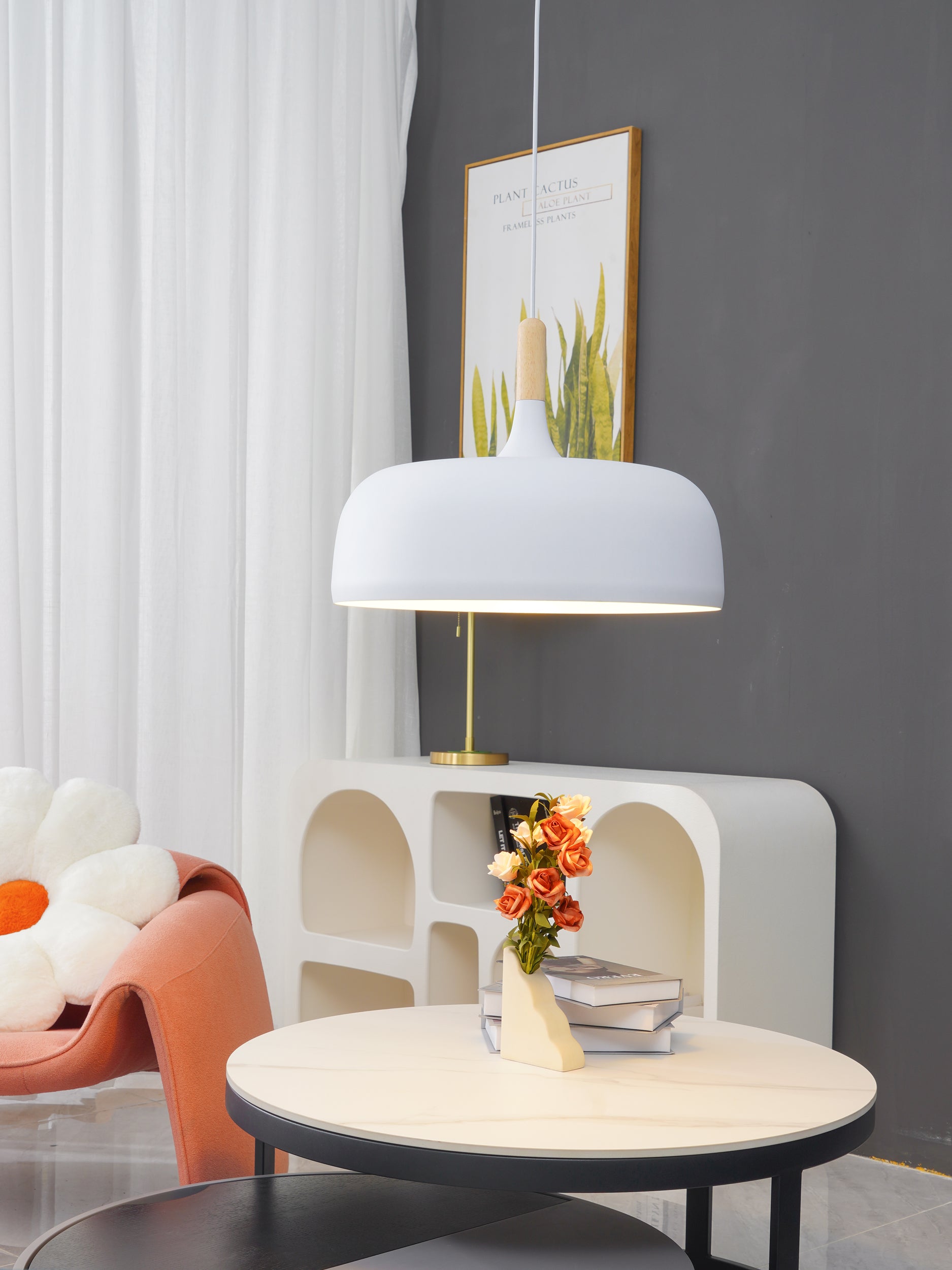 Lustra Pendant Lamp White Shade Wood - Letslighting