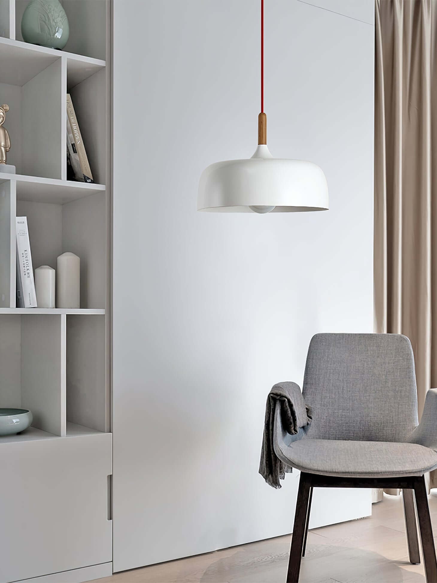 Lustra Pendant Lamp White Shade Wood - Letslighting
