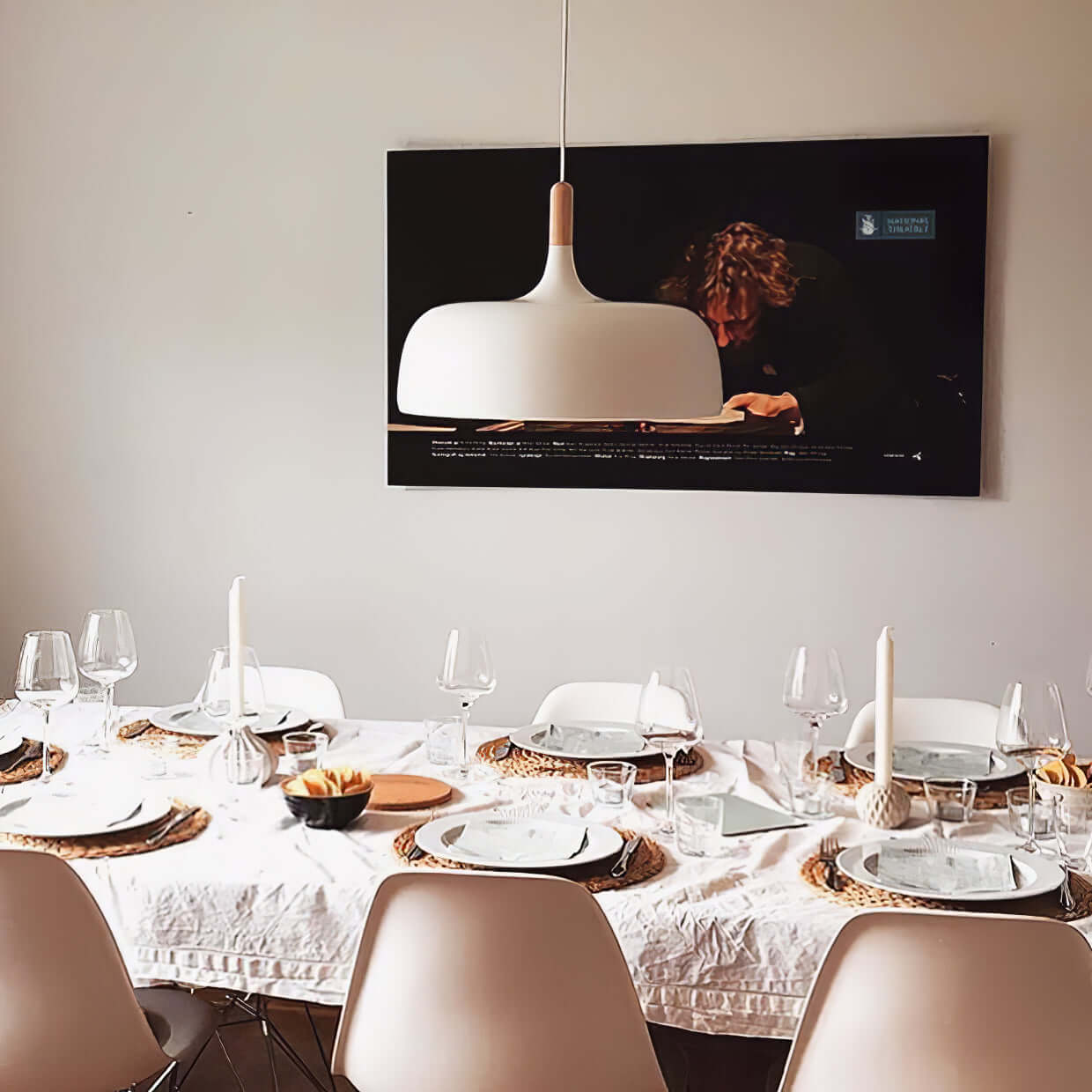 Lustra Pendant Lamp White Shade Wood - Letslighting