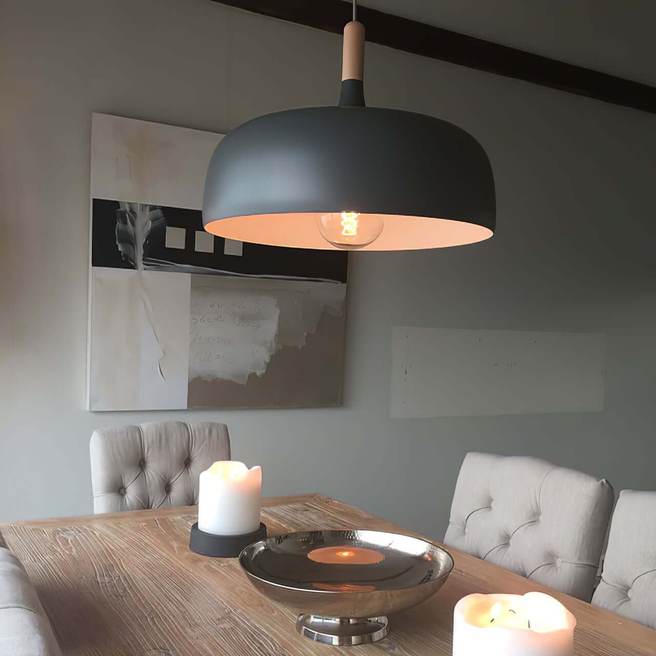 Lustra Pendant Lamp White Shade Wood - Letslighting