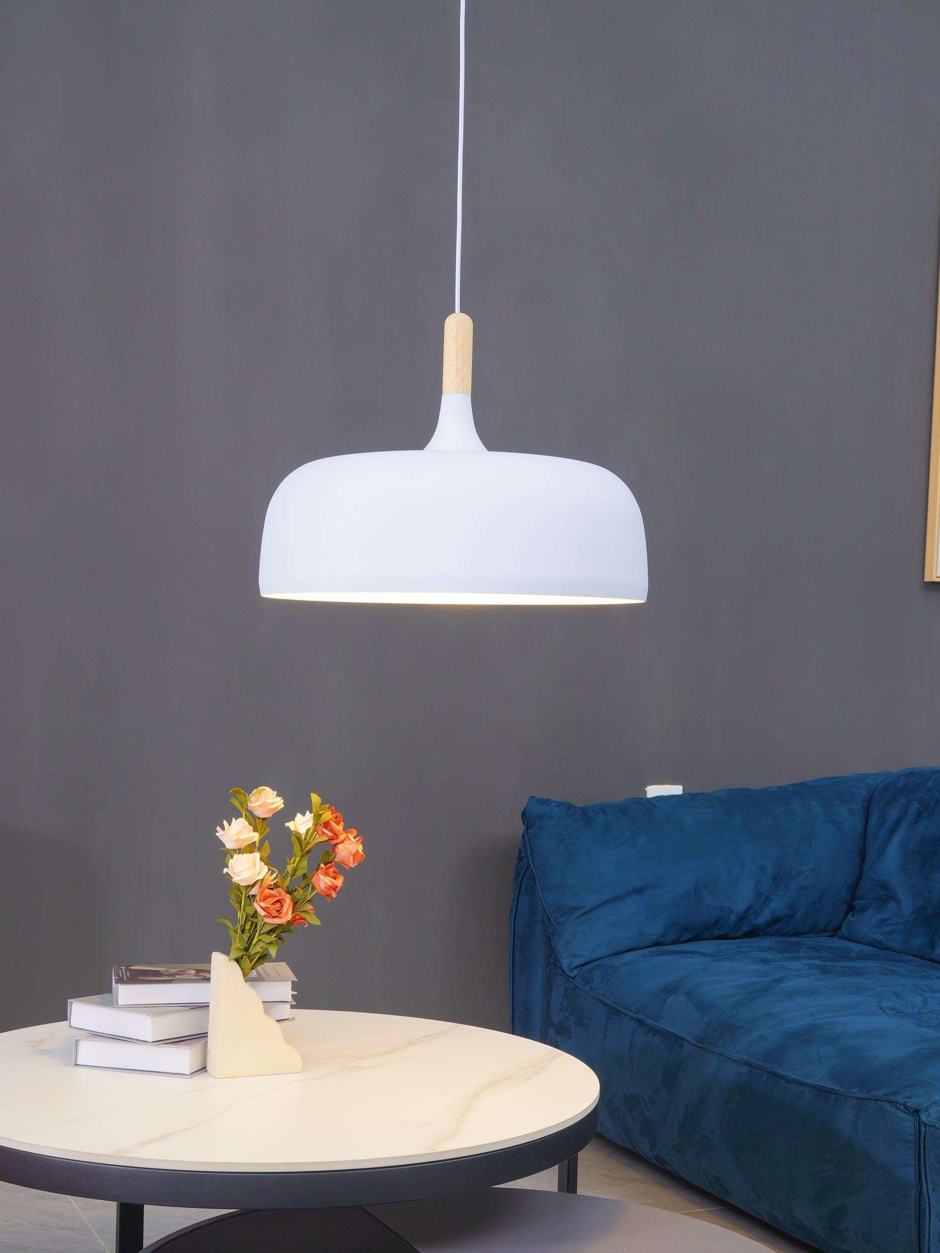 Lustra Pendant Lamp White Shade Wood - Letslighting