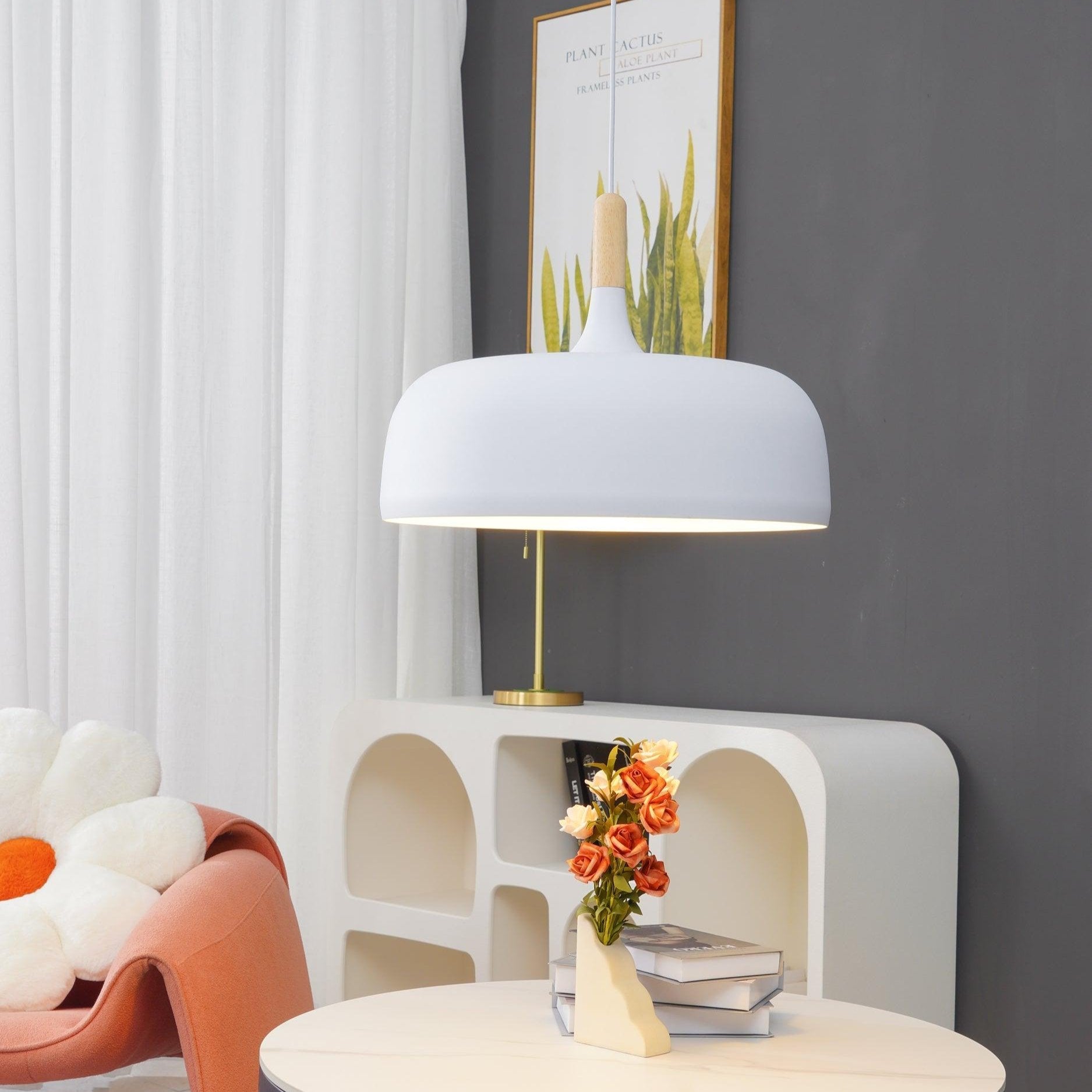 Lustra Pendant Lamp White Shade Wood - Letslighting