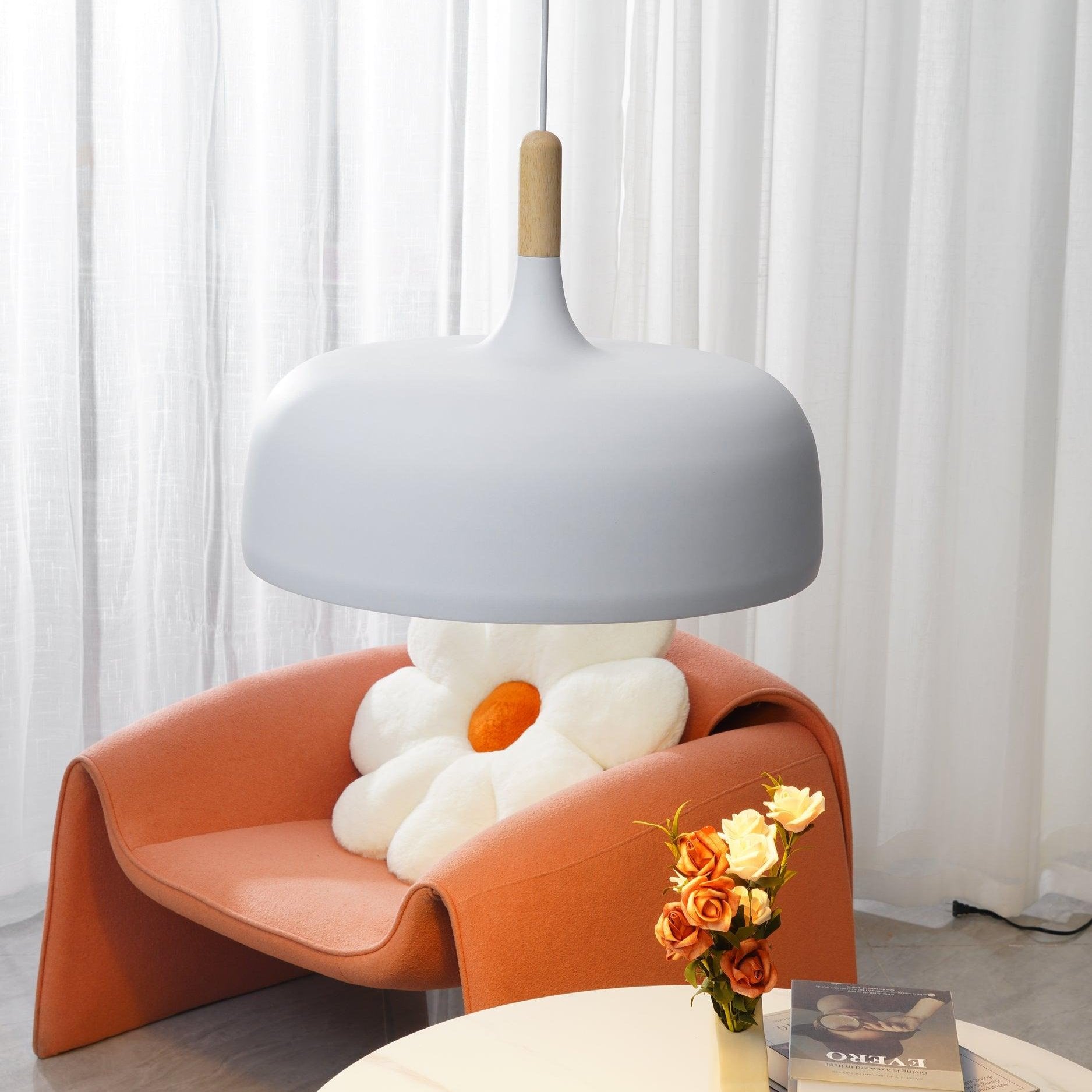 Lustra Pendant Lamp White Shade Wood - Letslighting