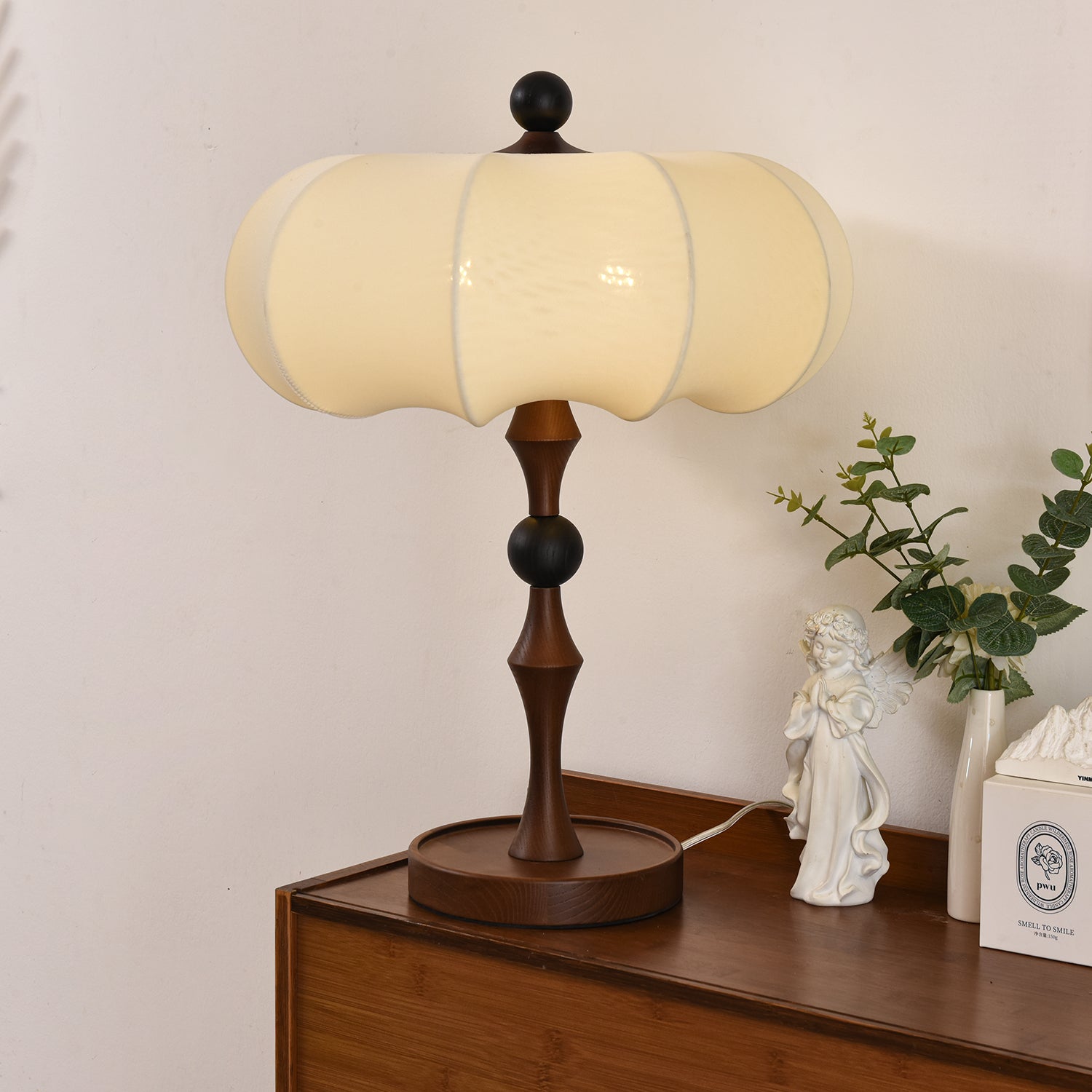 Lumae Wood & Fabric Retro Table Lamp - Letslighting