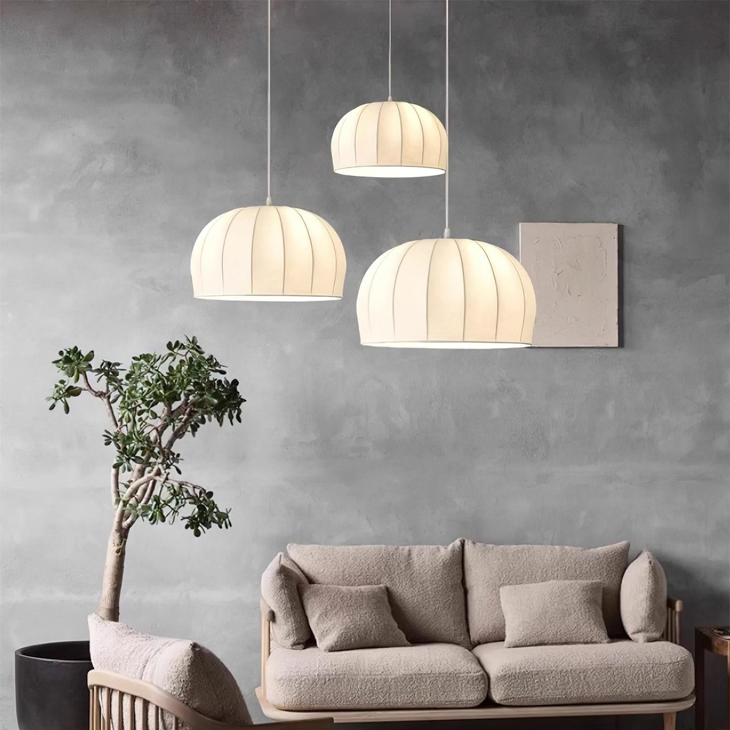 Nova White Fabric Dome Pendant Light - Letslighting