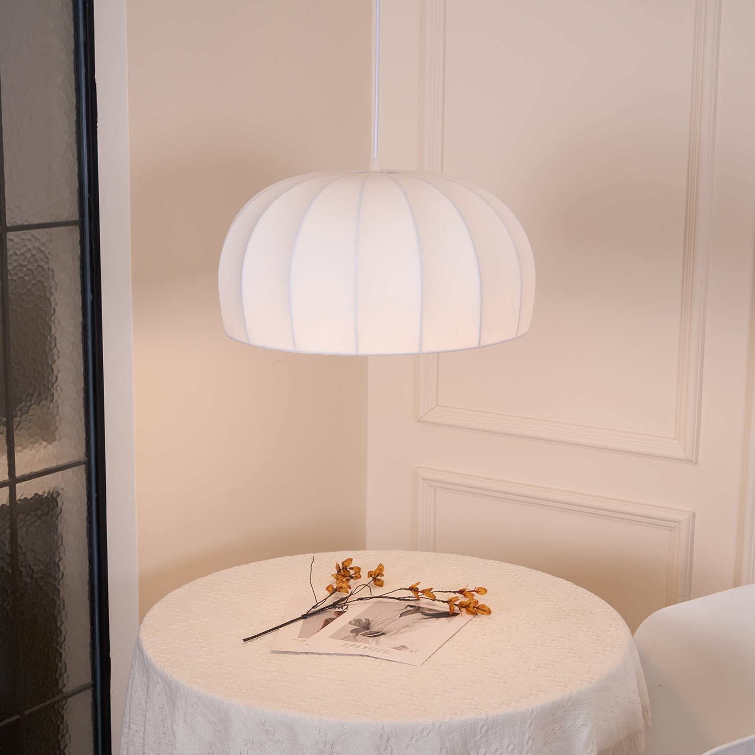 Nova White Fabric Dome Pendant Light - Letslighting