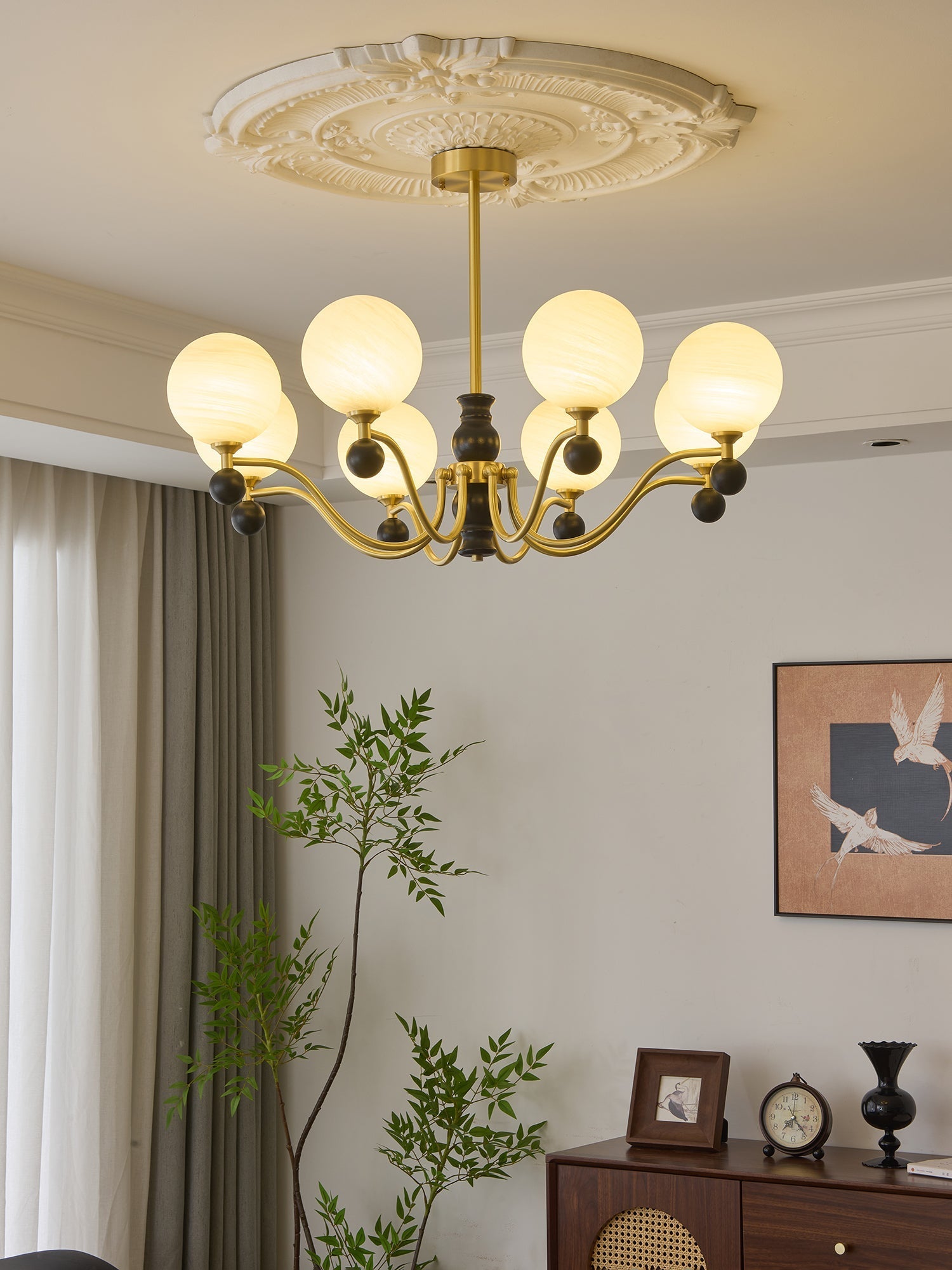Ershaan Sphere Elegance Vintage Brass Wood Chandelier - Letslighting