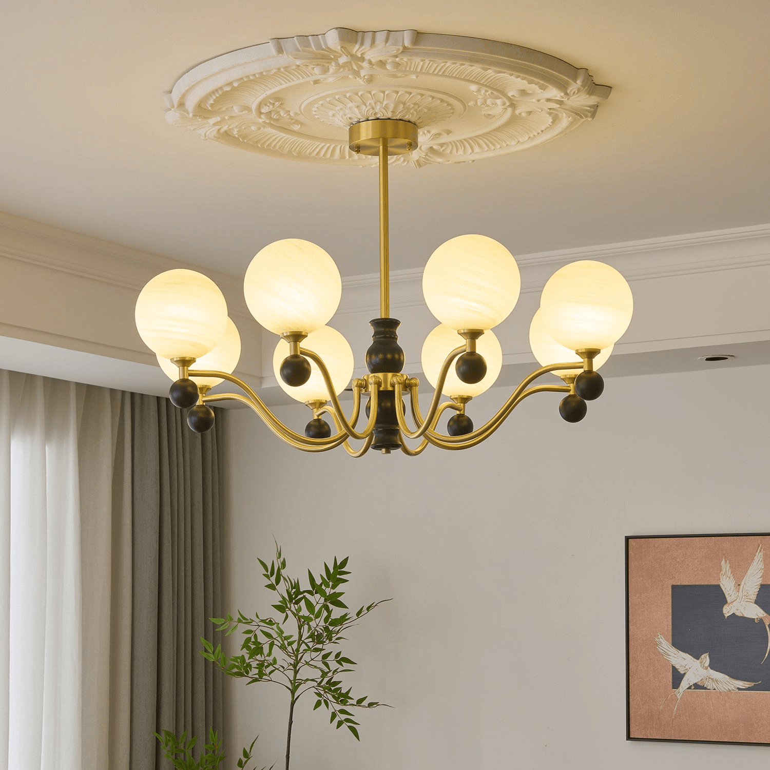 Ershaan Sphere Elegance Vintage Brass Wood Chandelier - Letslighting