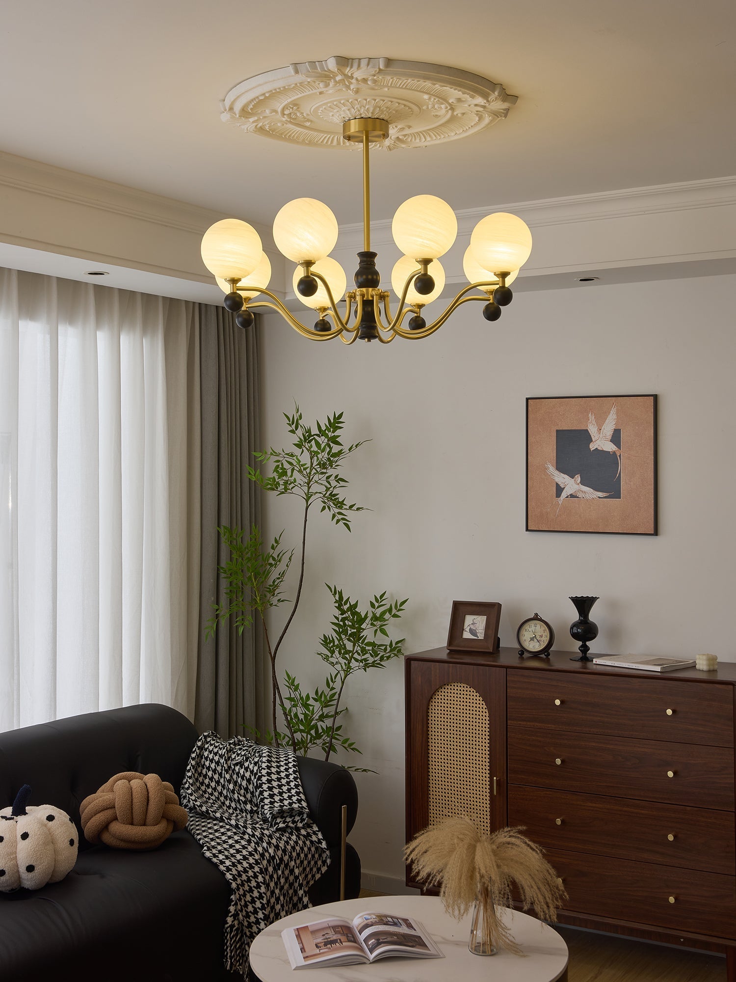 Ershaan Sphere Elegance Vintage Brass Wood Chandelier - Letslighting